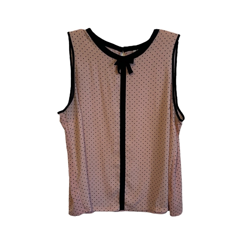 Elle Sleeveless Pink Black Bow Neck Polka Dot Girly Chic Tank Top Size XL